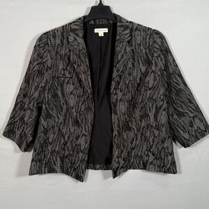 Coldwater Creek Jacket W18 Black/Tan Textured‎ Print Cotton Open Front Lined